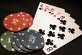 Casino cards and chips. Card deck and poker chips. Royalty Free Stock Photo
