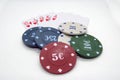 Casino cards and chips. Casino game. Card deck and poker chips. Royalty Free Stock Photo