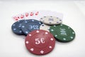 Casino cards and chips. Casino game. Card deck and poker chips.