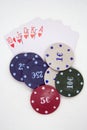 Casino cards and chips. Casino game. Card deck and poker chips. Royalty Free Stock Photo