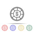 casino chip with dollar multi color style icon. Simple thin line, outline vector of casino icons for ui and ux, website or mobile Royalty Free Stock Photo
