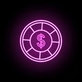 Casino chip with dollar neon icon. Simple thin line, outline vector of casino icons for ui and ux, website or mobile application Royalty Free Stock Photo