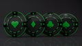 Casino Chip multi seeds Concept carbon material reen color isolated on black background - 3D render