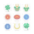 Casino chip vector flat illustration, lucky casino chip with clover leaf, and horse shoe