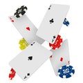Casino chips and aces falling on a white background. Vector illustration. Royalty Free Stock Photo