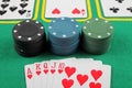 Casino chips and cards with a winning combination of royal flush Royalty Free Stock Photo