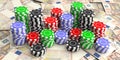 Casino chips on 50 euros background. 3d illustration Royalty Free Stock Photo