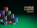 Casino chips on green background