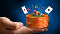 Casino chips on hand illustration background Royalty Free Stock Photo