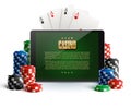 Casino chips and mobile on white