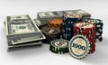 Casino chips and money Royalty Free Stock Photo