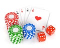 Casino chips, playing cards and dices Royalty Free Stock Photo
