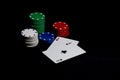 Casino chips, playing cards isolated