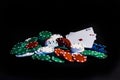 Casino chips, playing cards isolated