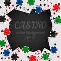 Casino chips and playing cards vector dark background with place for your text. Royalty Free Stock Photo