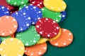 Casino chips, red, yellow, green, orange