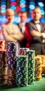 Casino chips in a stack on a gambling table Royalty Free Stock Photo