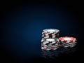 Casino chips stacks. 3d Illustration on black and blue background Royalty Free Stock Photo