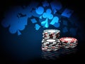 Casino chips stacks. 3d Illustration on blue background Royalty Free Stock Photo