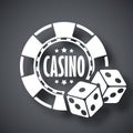 Casino chips with two dices, vector icon Royalty Free Stock Photo