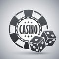 Casino chips with two dices, vector icon Royalty Free Stock Photo