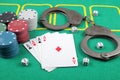 Casino chips winning combination of cards four aces Royalty Free Stock Photo