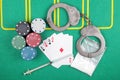 Casino chips winning combination of cards four aces Royalty Free Stock Photo