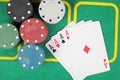 Casino chips winning combination four aces Royalty Free Stock Photo