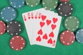 Casino chips winning royal flush combination Royalty Free Stock Photo