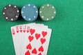 Casino chips winning royal flush combination, top view, Royalty Free Stock Photo