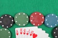 Casino chips winning royal flush combination, top view, Royalty Free Stock Photo