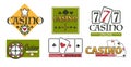 Casino club gambling games isolated icons poker chips and play cards Royalty Free Stock Photo