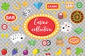 Casino Collection. Gambling set on a white background. Poker, card games, one-armed bandit, roulette kit of Royalty Free Stock Photo