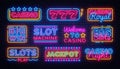 Casino collection Neon signs vector design template. Casino neon logo, light banner design element colorful modern Royalty Free Stock Photo