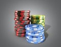 casino color chips isolated on white realistic 3d render objects