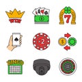 Casino color icons set