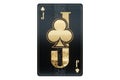 Casino concept, clubs jack playing card, black and gold design isolated on white background. Gambling, luxury style, poker,