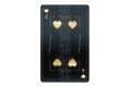 Casino concept, hearts four playing card, black and gold design isolated on white background. Gambling, luxury style, poker,