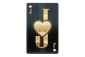 Casino concept, Hearts jack playing card, black and gold design isolated on white background. Gambling, luxury style, poker,