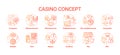 Casino concept icons set. Online games of chance and bonuses idea thin line illustrations. Slot machines, card games Royalty Free Stock Photo