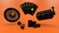 Casino Concept, Roulette Wheel, Slot Machine, Poker Chips And Royal Flash Cards - 3D Illustration Royalty Free Stock Photo