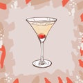 Casino Contemporary classic cocktail illustration. Alcoholic bar drink hand drawn vector. Pop art isolated sketch style menu item