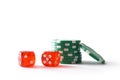 Casino craps game background with green chips isolated white Royalty Free Stock Photo