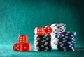 Casino craps game background with stack of chips front view Royalty Free Stock Photo