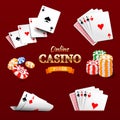 Casino design elements poker chips, playing cards and craps. Poker emblem Royalty Free Stock Photo