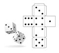 Casino dice. Paper cut out cube geometry, layout white dice model with black points marks, handcraft gambling 3d cubes