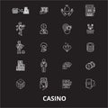 Casino editable line icons vector set on black background. Casino white outline illustrations, signs, symbols Royalty Free Stock Photo