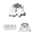 Casino and equipment outline icons in set collection for design. Gambling and money vector symbol stock web illustration Royalty Free Stock Photo