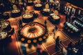 casino floor with people playing games, dancing, and socializing