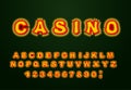 Casino font. Glowing lamp letters. Retro Alphabet with lamps. Vi